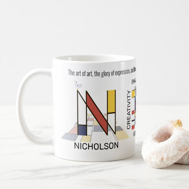 Neoplastizismus Kunst Stilvolles Monogramm. Buchst Kaffeetasse (Mit Donut)