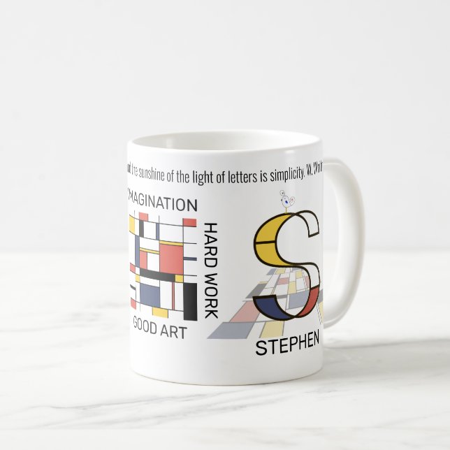 Neoplastizismus Kunst Stilvolles Monogramm. Buchst Kaffeetasse (VorderseiteRechts)