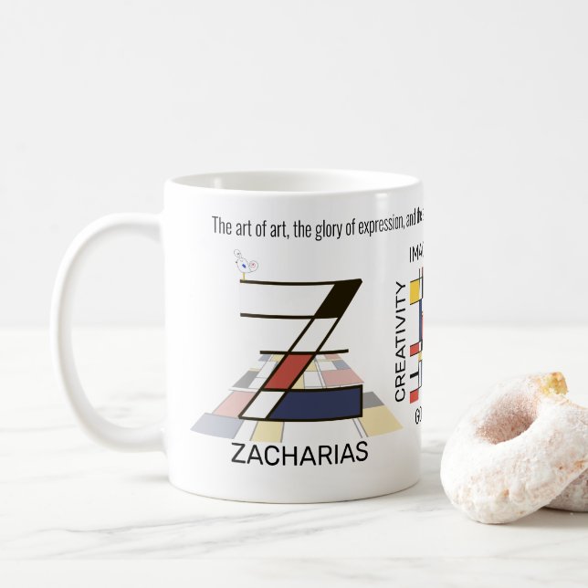 Neoplastizismus Kunst Stilvolles Monogramm. Buchst Kaffeetasse (Mit Donut)