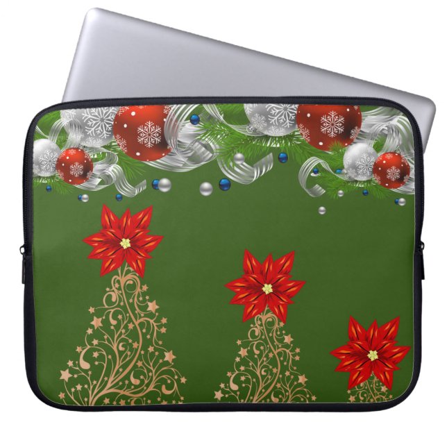 Neopren Christmas Laptop Sleeve 15 in, Poinsettia (Vorderseite)