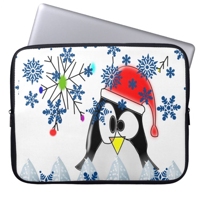 Neopren Christmas Laptop Sleeve 15 Zoll, Pinguin (Vorderseite)