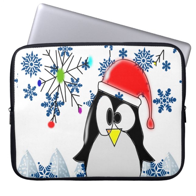 Neopren Christmas Laptop Sleeve 15 Zoll, Pinguin (Vorderseite)