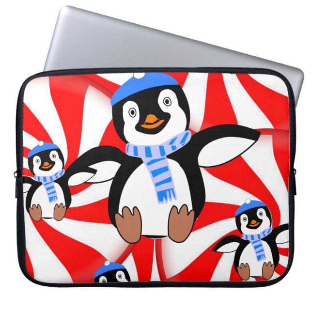 Neopren Christmas Laptop Sleeve 15 Zoll, Pinguin (Vorderseite)