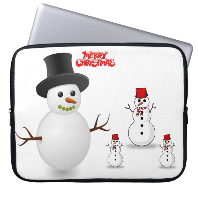Neopren Weihnachten Laptop-Sieb 15 Zoll, Schneeman Laptopschutzhülle (Vorderseite)