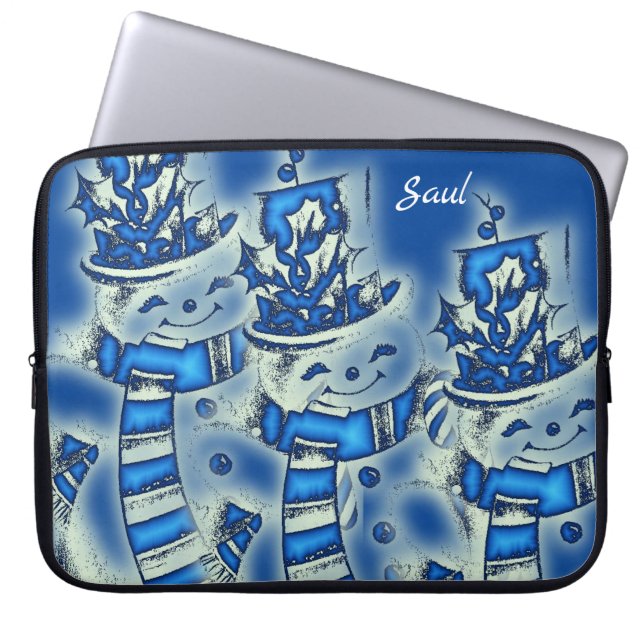 Neopren Weihnachten Laptop-Sieb 15 Zoll, Schneeman Laptopschutzhülle (Vorderseite)