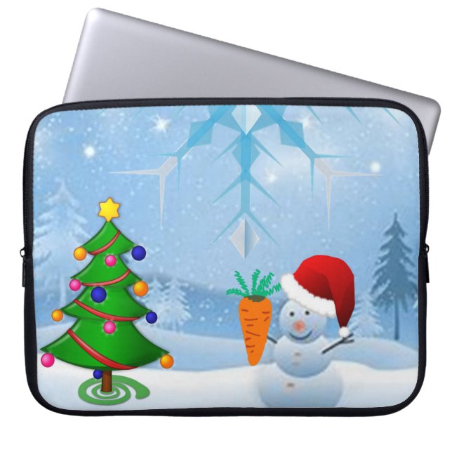 Neopren Weihnachten Laptop-Sieb 15 Zoll, Schneeman Laptopschutzhülle (Vorderseite)