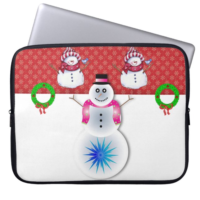 Neopren Weihnachten Laptop-Sieb 15 Zoll, Schneeman Laptopschutzhülle (Vorderseite)