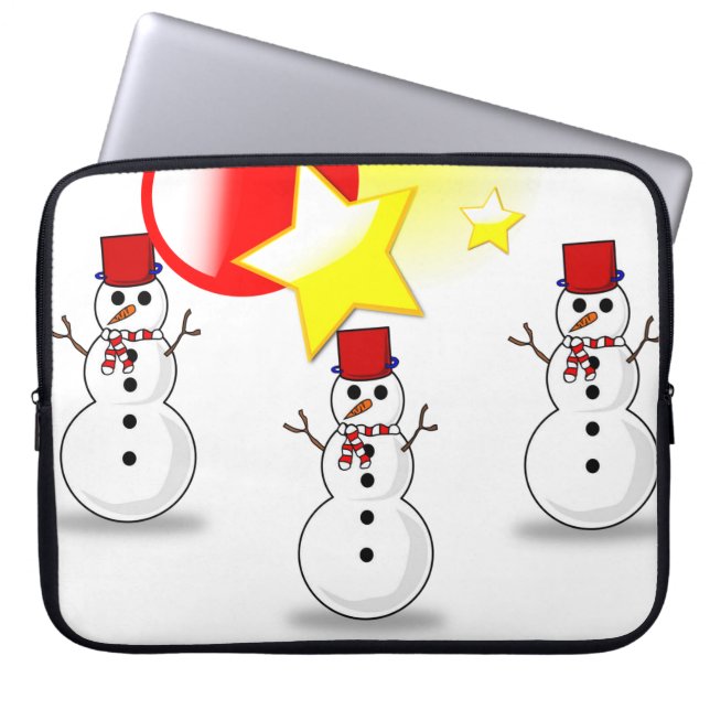 Neopren Weihnachten Laptop-Sieb 15 Zoll, Schneeman Laptopschutzhülle (Vorderseite)