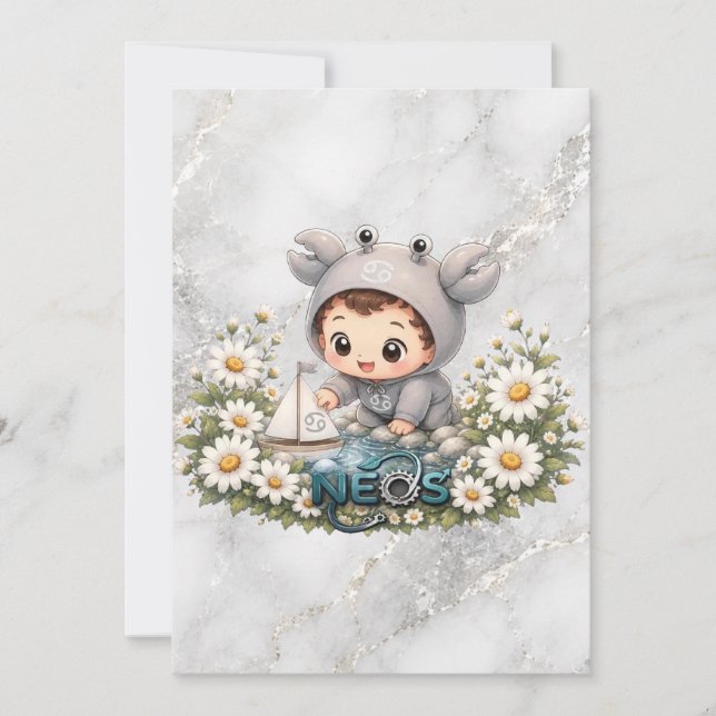 Neos Kawaii Sternzeichen Krebs Einladung (Vorderseite)