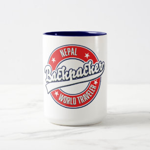 Nepal Backpacker World Traveller Retro Logo Zweifarbige Tasse