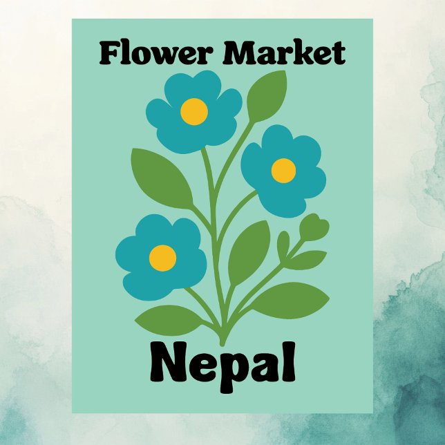 Nepal Blumenmarkt Blaue Blüte & Grüner Blatt Postkarte (Nepal Flower Market Teal Blossom & Green Leaf Postcard)