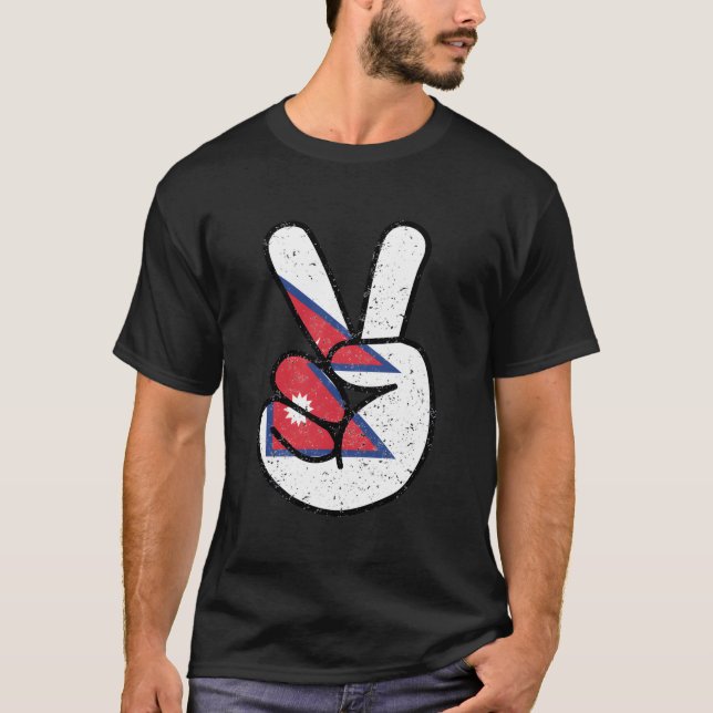 Nepal Flag Peace Symbols signieren T - Shirt (Vorderseite)