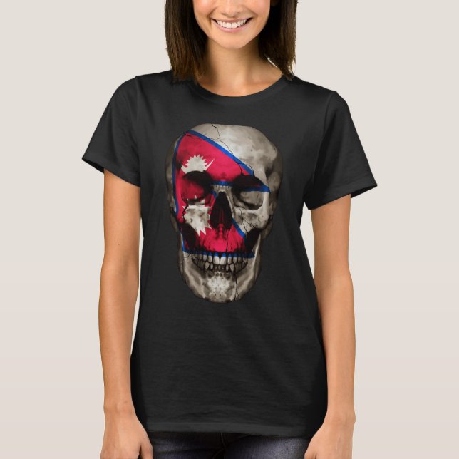 Nepal Flag Skull Nepalese Roots Proud Patriotic T-Shirt (Vorderseite)