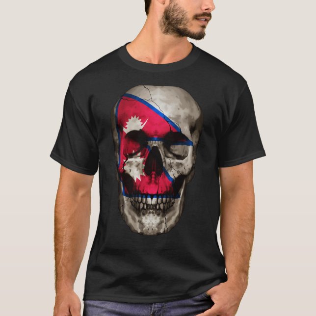 Nepal Flag Skull Nepalese Roots Proud Patriotic T-Shirt (Vorderseite)