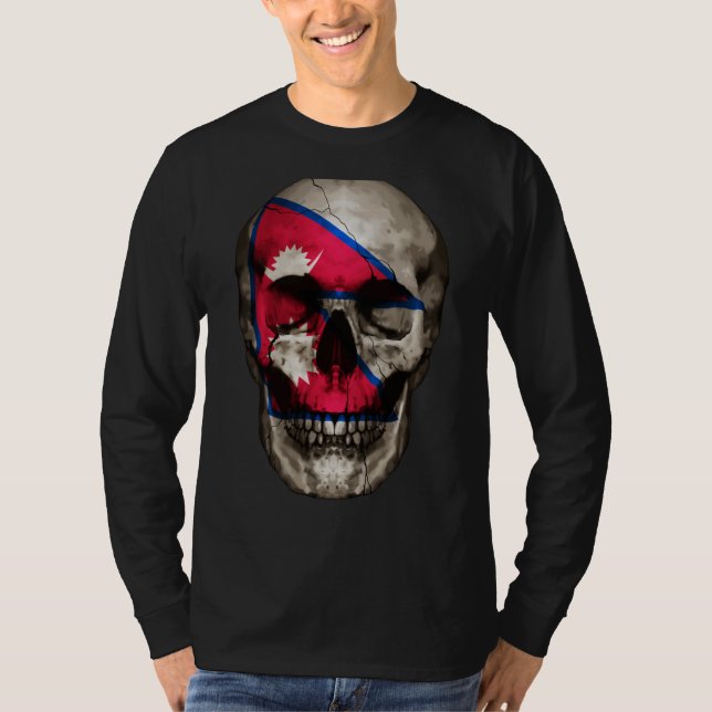 Nepal Flag Skull Nepalese Roots Proud Patriotic T-Shirt (Vorderseite)