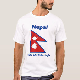 Nepal-Flagge + Karte + Text-T - Shirt