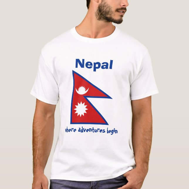 Nepal-Flagge + Karte + Text-T - Shirt (Vorderseite)