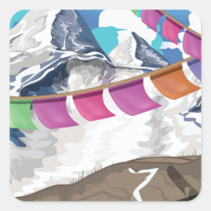 Nepal Himalaya-Gebetsflaggen Reiseplakat Quadratischer Aufkleber