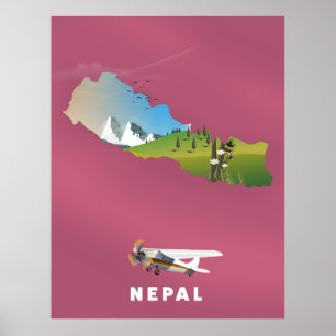Nepal illustrated map poster