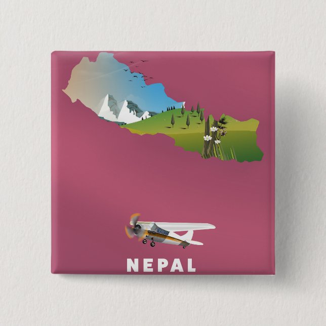 Nepal illustriertes Kartenposter Button (Vorderseite)