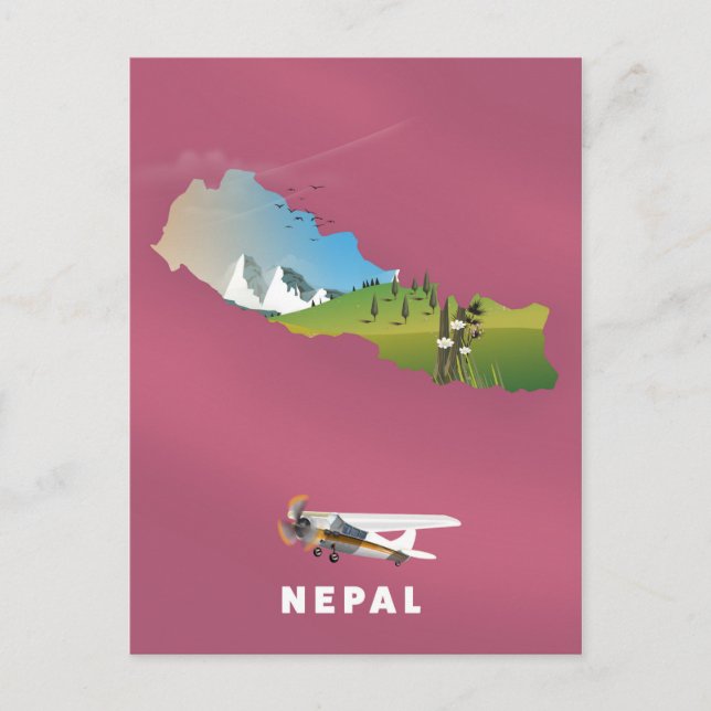 Nepal illustriertes Kartenposter Postkarte (Vorderseite)