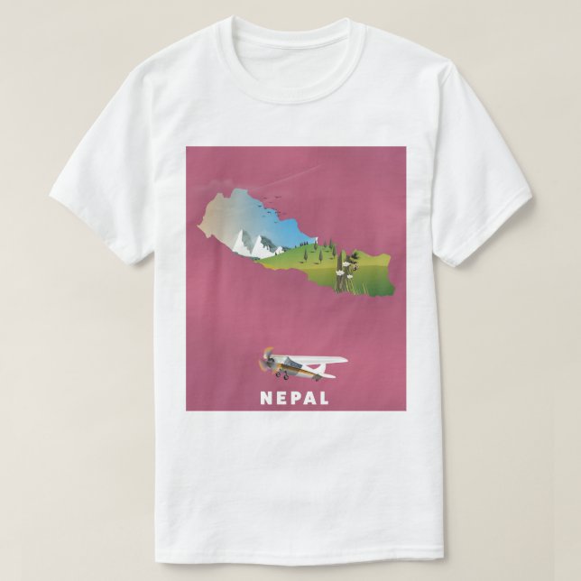 Nepal illustriertes Kartenposter T-Shirt (Design vorne)