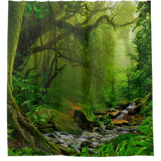 Nepal jungle with riverjungle,forest,ground,river, duschvorhang (Vorderseite)