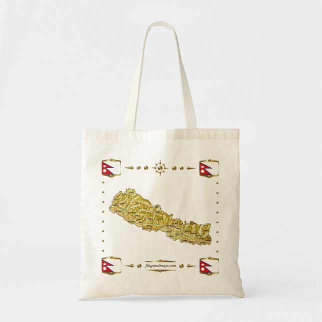 Nepal-Karte + Flaggen-Tasche Tragetasche (Vorne)