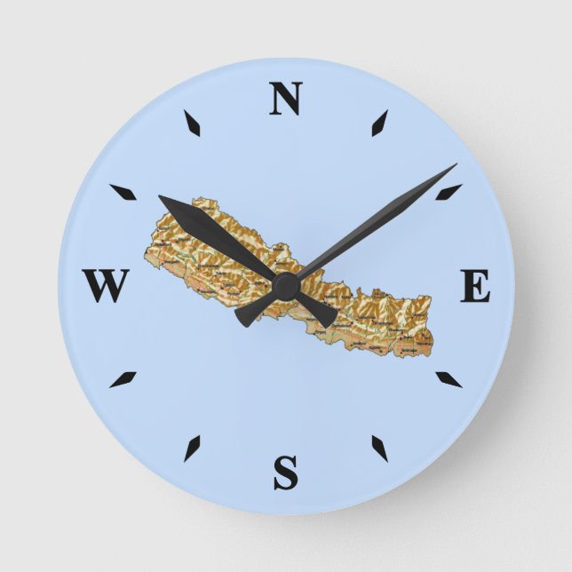 Nepal Map Clock Runde Wanduhr (Vorderseite)