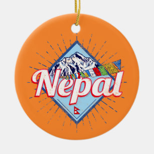 Nepal mit Bergen Retro Fahnen Vintag Urlaub Keramik Ornament