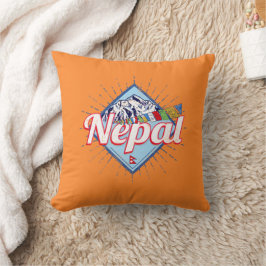 Nepal mit Bergen Retro Fahnen Vintag Urlaub Kissen