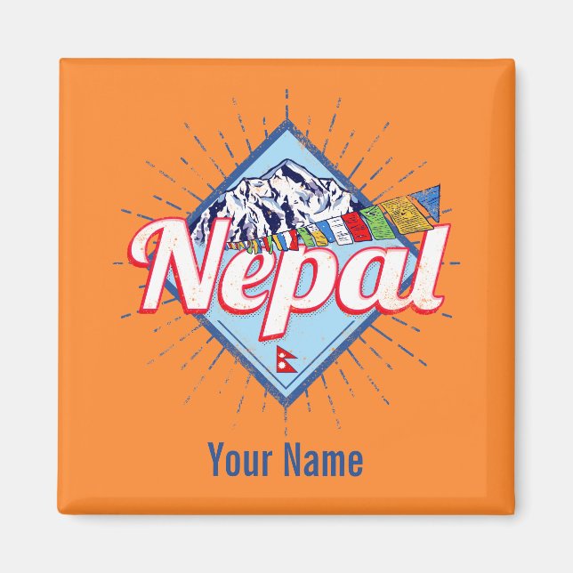 Nepal mit Bergen Retro Fahnen Vintag Urlaub Magnet (Vorne)
