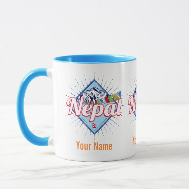 Nepal mit Bergen Retro Fahnen Vintag Urlaub Tasse (Links)