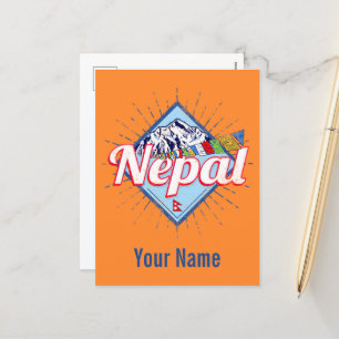 Nepal mit Retro-Flaggen im Gebirge, vintage Urlaub Feiertagspostkarte