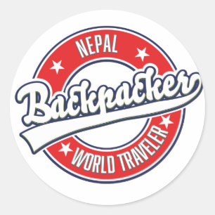 Nepal Rucksacktourist Welt Reisender Retro-Logo Runder Aufkleber