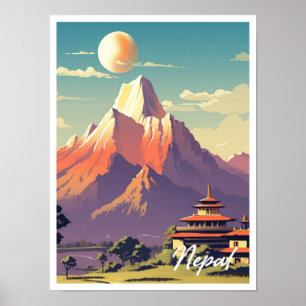 Nepal Vintage Reiseillustration Postkarte Poster