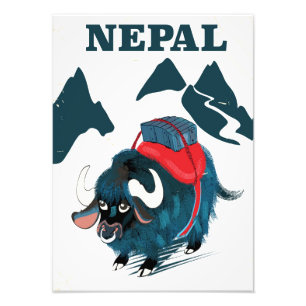 Nepal Yak im Stil einer Vintage-Reiseplakat Fotodruck