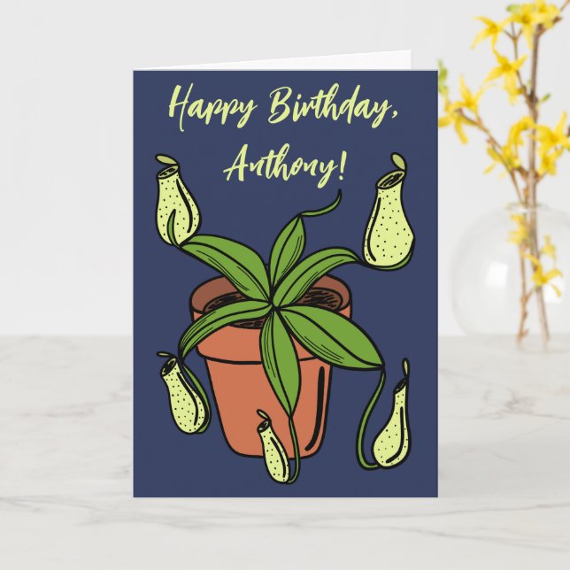 Nepenthes Pitcher Pflanze Illustration Personalisi Karte (Gelbe Blume)