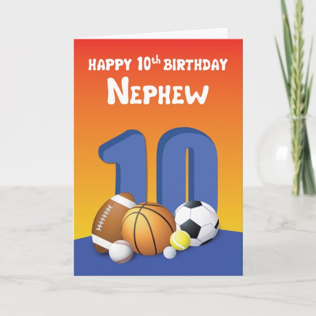 Nephew 10. Geburtstag Sportbälle Karte (Vorderseite)