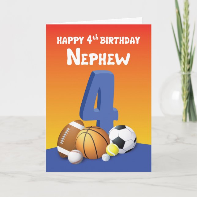 Nephew 4. Geburtstag Sportballs Karte (Vorderseite)