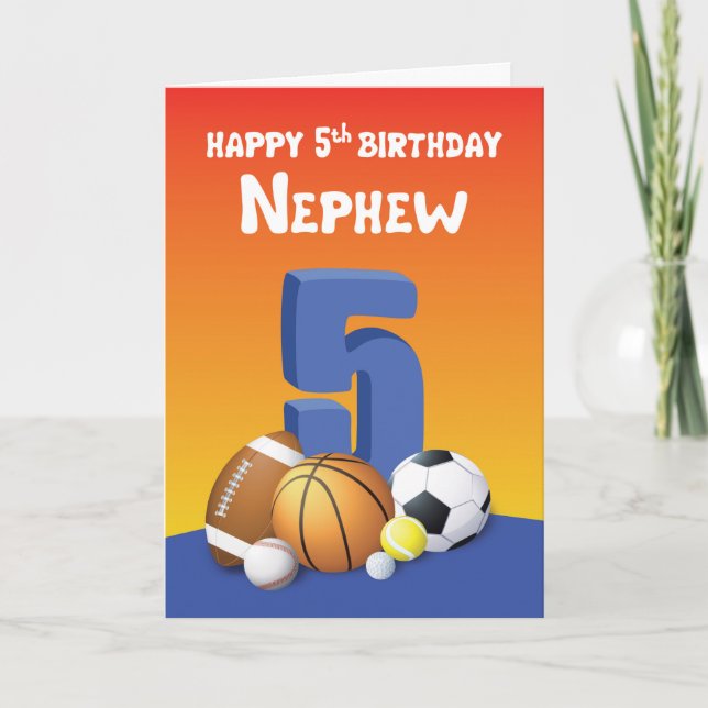 Nephew 5th Birthday Sports Balls Karte (Vorderseite)