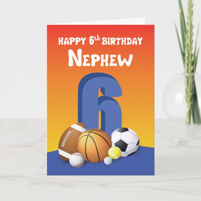 Nephew 6. Geburtstag Sportballs Karte (Vorderseite)