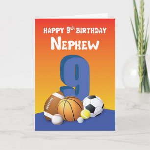 Nephew 9. Geburtstag Sportballs Karte