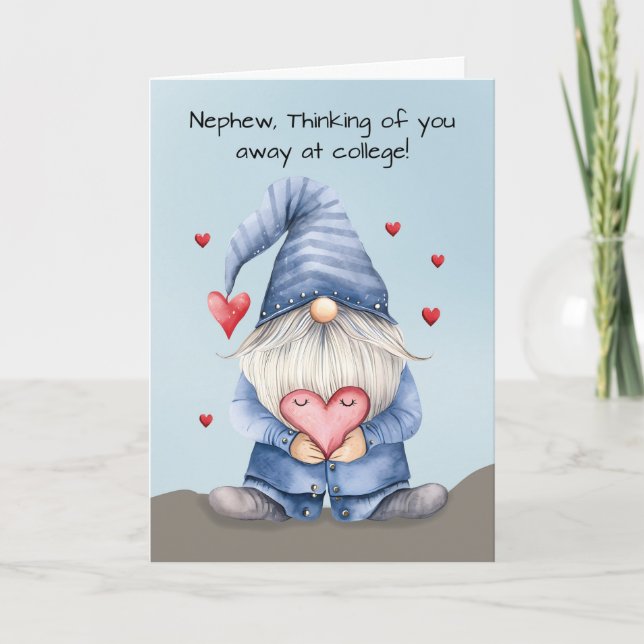 Nephew Away, Uni Valentine Funny Gnome Karte (Vorderseite)