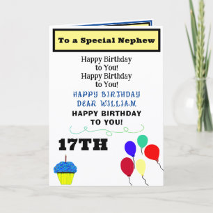 Nephew Birthday Balloons Blue Cupcake NAME Karte