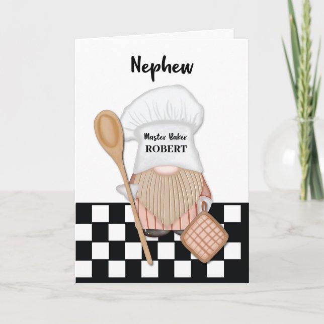 Nephew Birthday Whimsical Gnome Baker Backen Karte (Vorderseite)