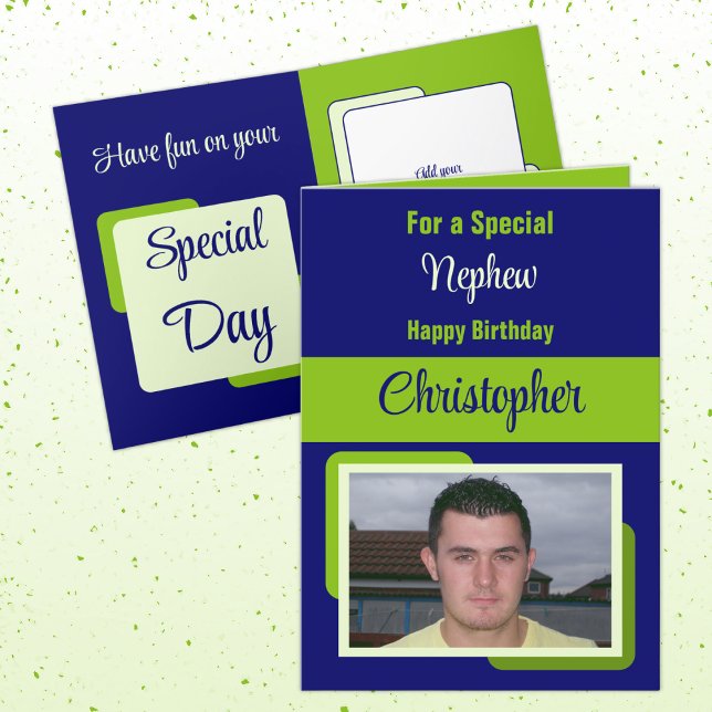Nephew Name Foto blau grün Geburtstag Karte (Von Creator hochgeladen)