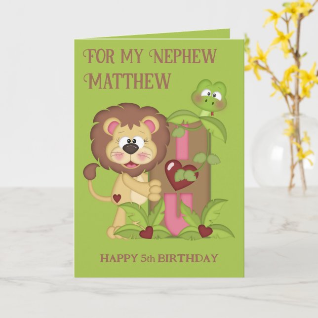 Nephew Niedlich Lion Birthday Wish Karte (Gelbe Blume)
