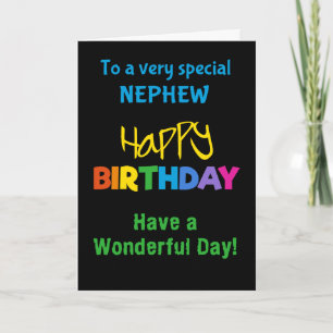 Nephew Rainbow Colors on Black Birthday Card Karte