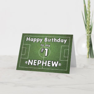 Nephew Soccer Birthday mit Grasfeld und Ballen, Karte